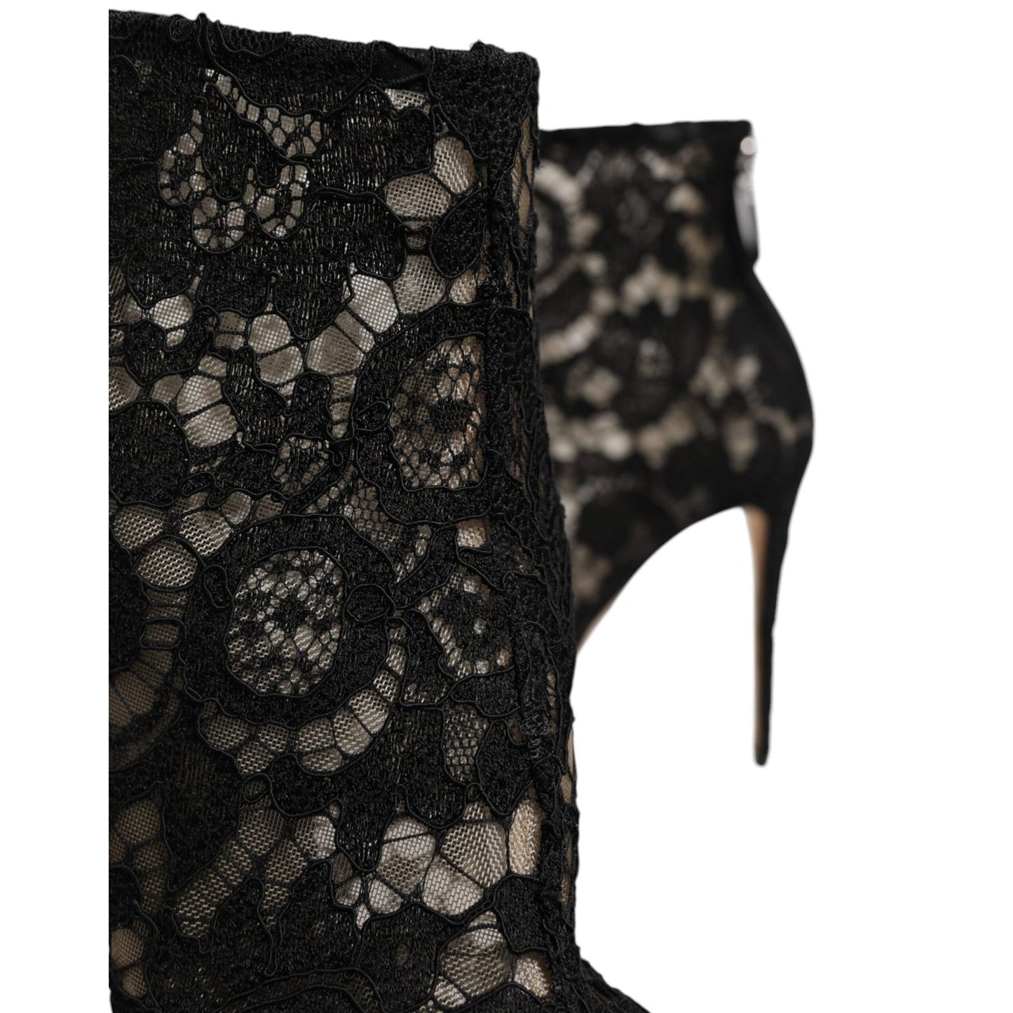Dolce & Gabbana Black Floral Lace Heels Ankle Boots Shoes