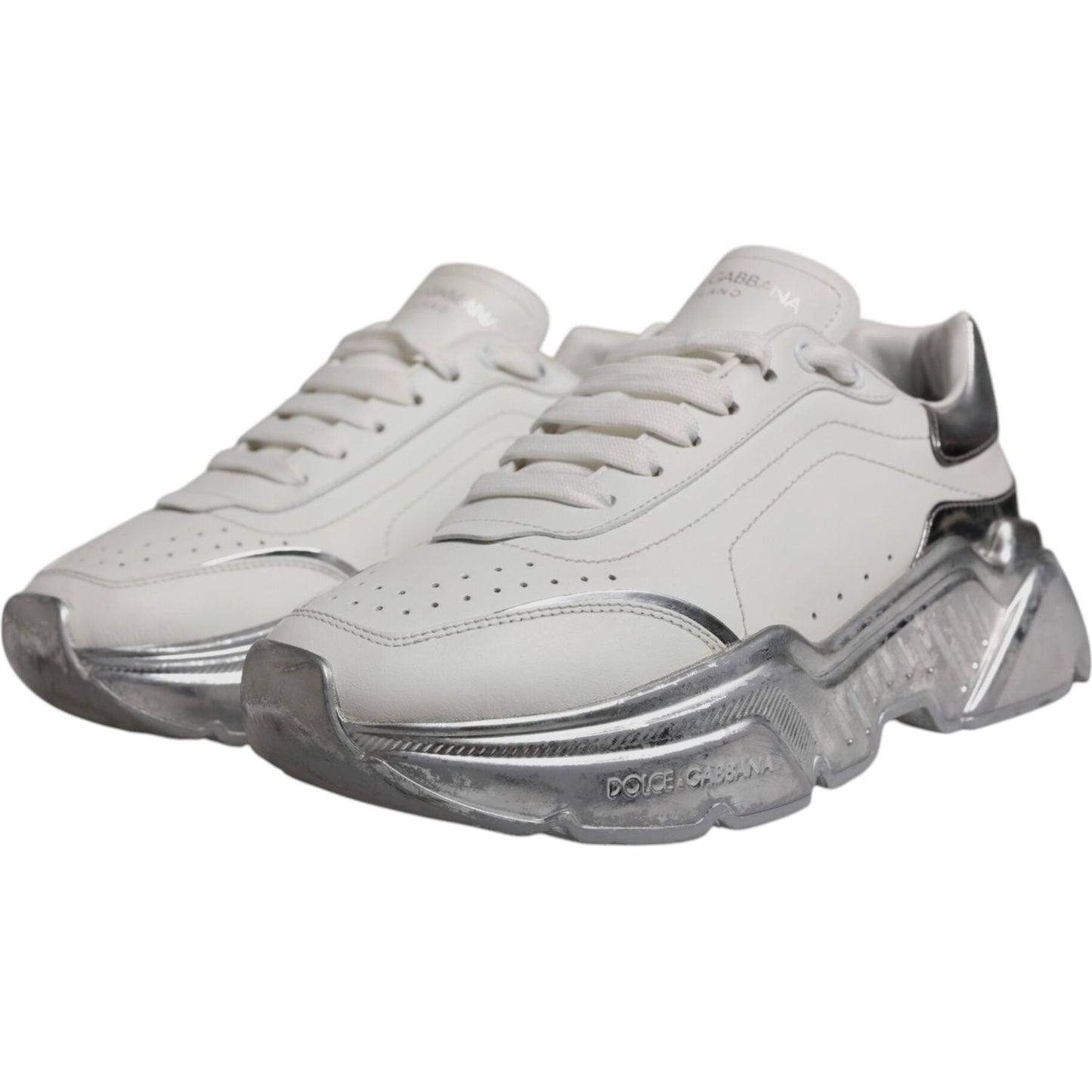 Dolce & Gabbana White Silver Daymaster Low Top Sneaker Shoes LA12344-38.5