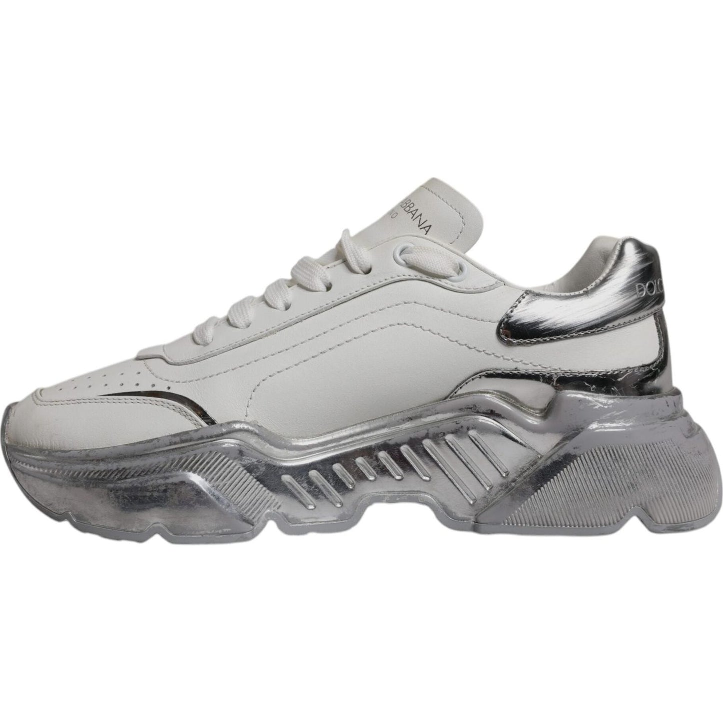 Dolce & Gabbana White Silver Daymaster Low Top Sneaker Shoes LA12344-38.5