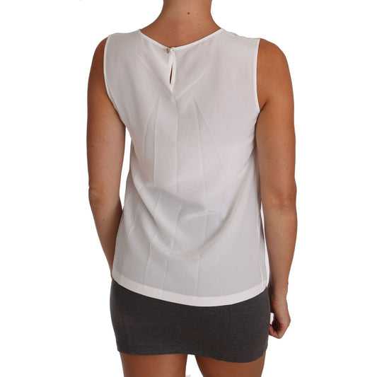 Dolce & Gabbana White Silk A-line Sleeveless Blouse T-Shirt Top TSH2670-36
