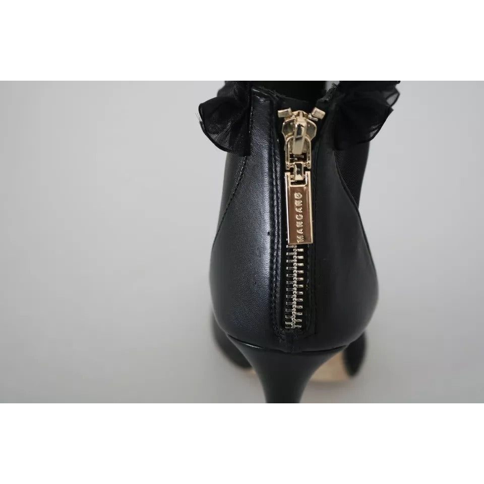 Mangano Black Leather Mesh Stiletto High Heels Peep Toe Boots Shoes LA8423-39