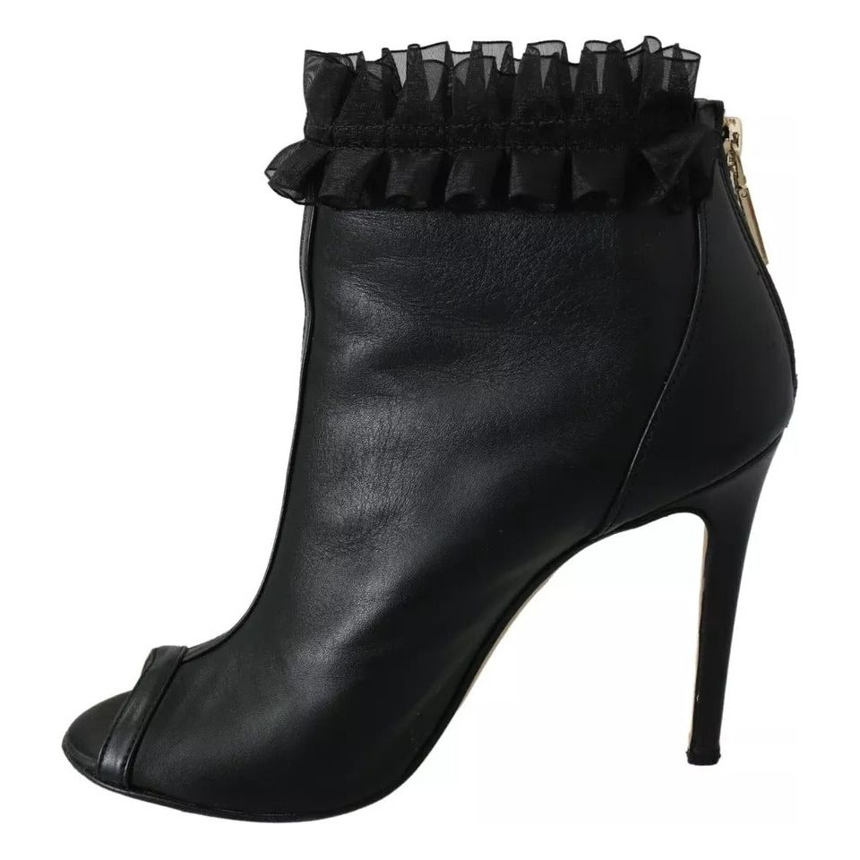 Mangano Black Leather Mesh Stiletto High Heels Peep Toe Boots Shoes LA8423-39