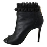 Mangano Black Leather Mesh Stiletto High Heels Peep Toe Boots Shoes LA8423-39