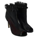Mangano Black Leather Mesh Stiletto High Heels Peep Toe Boots Shoes LA8423-39