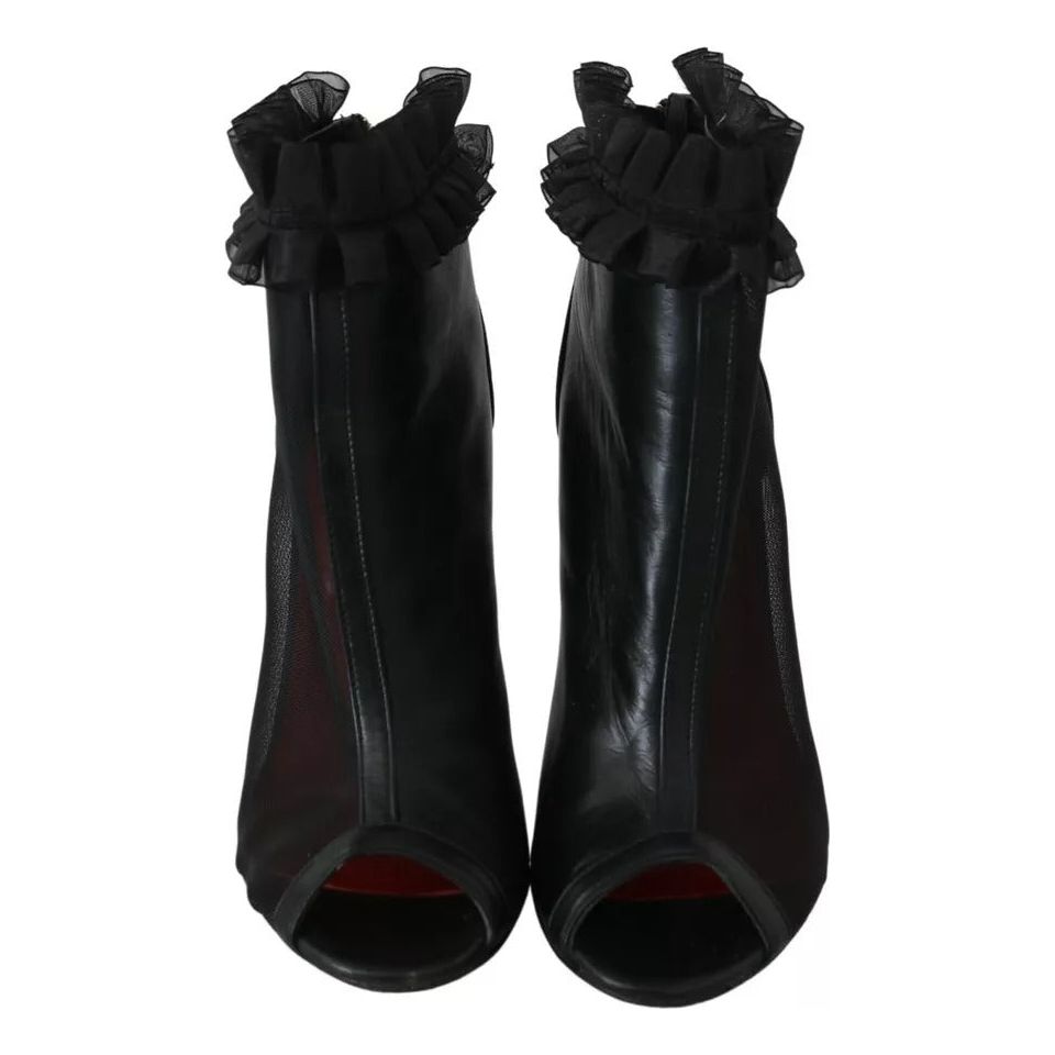 Mangano Black Leather Mesh Stiletto High Heels Peep Toe Boots Shoes LA8423-39