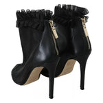 Mangano Black Leather Mesh Stiletto High Heels Peep Toe Boots Shoes LA8423-39