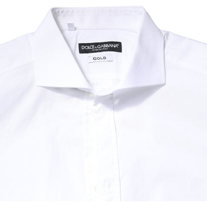 Dolce & Gabbana White GOLD Cotton Long Sleeves Dress Shirt