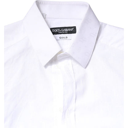 Dolce & Gabbana White GOLD Cotton Long Sleeves Dress Shirt