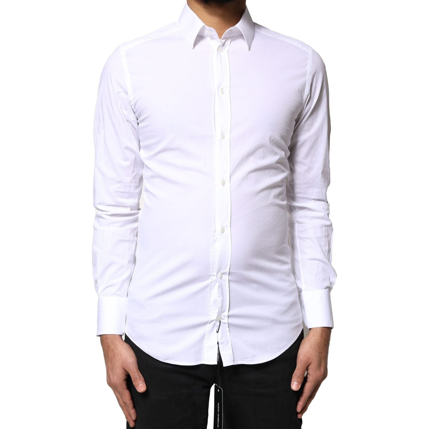 Dolce & Gabbana White GOLD Cotton Long Sleeves Dress Shirt