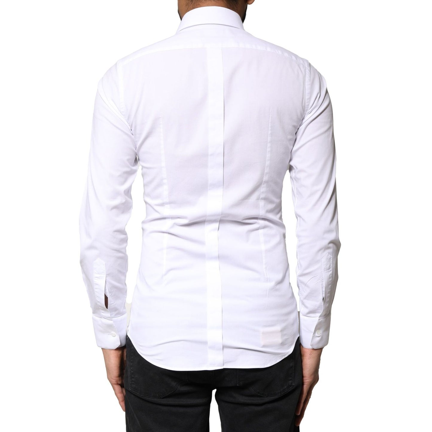 Dolce & Gabbana White GOLD Cotton Long Sleeves Dress Shirt