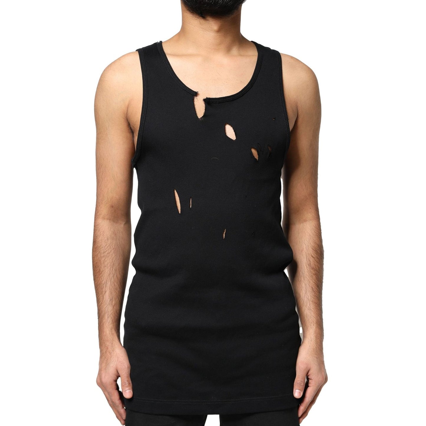 Dolce & Gabbana Black Cotton Rip Style Sleeveless Men Tank T-shirt