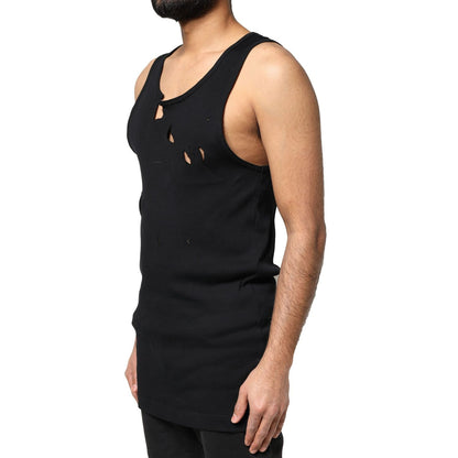 Dolce & Gabbana Black Cotton Rip Style Sleeveless Men Tank T-shirt