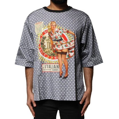 Dolce & Gabbana Gray Polka Dot Pin-Up Print Crew Neck T-shirt