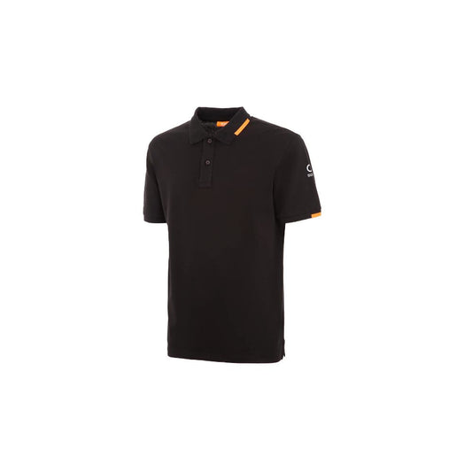 Suns Black Cotton Polo Shirt with ribbed collar and logo on sleeve, featuring a front button closure.