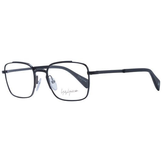 Yohji Yamamoto Black Men Glasses Frame, rectangle style, black metal full-rim, demo lenses, 51-20-145 size, soft case included