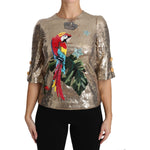 Dolce & Gabbana Gold Sequined Parrot Crystal Blouse TSH3124-36