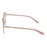 Side view of Guess Rose Gold Women Glasses Frame, featuring rose gold metal full-rim and plastic demo lenses.