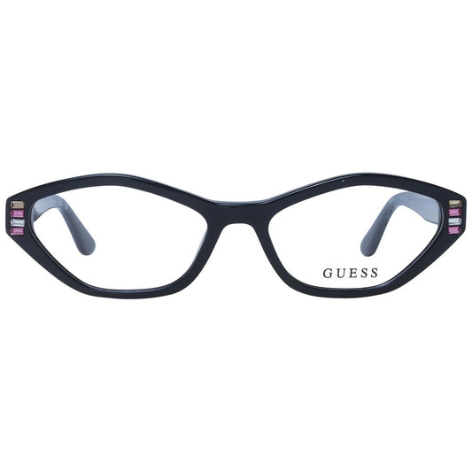 Guess Black Women Glasses Frame in black acetate with oval style and full-rim design, includes branded case, lens width 53mm.
