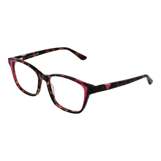 Guess Brown Women Glasses Frame full-rim plastic rectangle eyeglasses with demo lenses in brown color. Size 54-16-140.