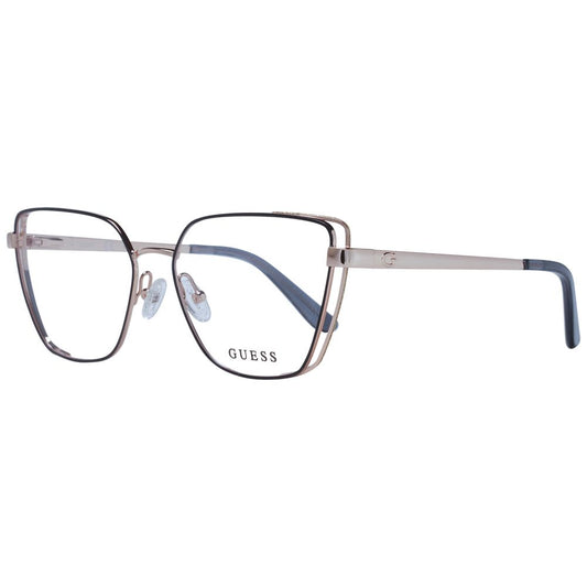 Guess Black Women Glasses Frame - Full-rim black metal square frames with demo lenses, spring hinge, includes branded case.