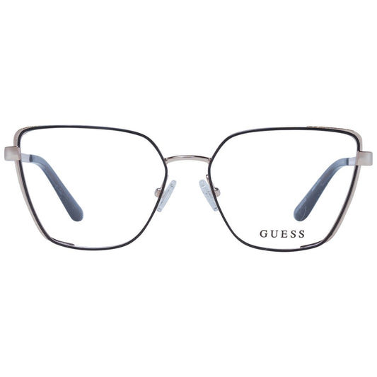 Guess Black Women Glasses Frame in full-rim style with demo plastic lenses and square metal frame featuring spring hinge.