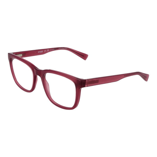 Guess Purple Women Glasses Frame, square full-rim style with demo lenses, plastic material, 53-19-145 size, spring hinge.