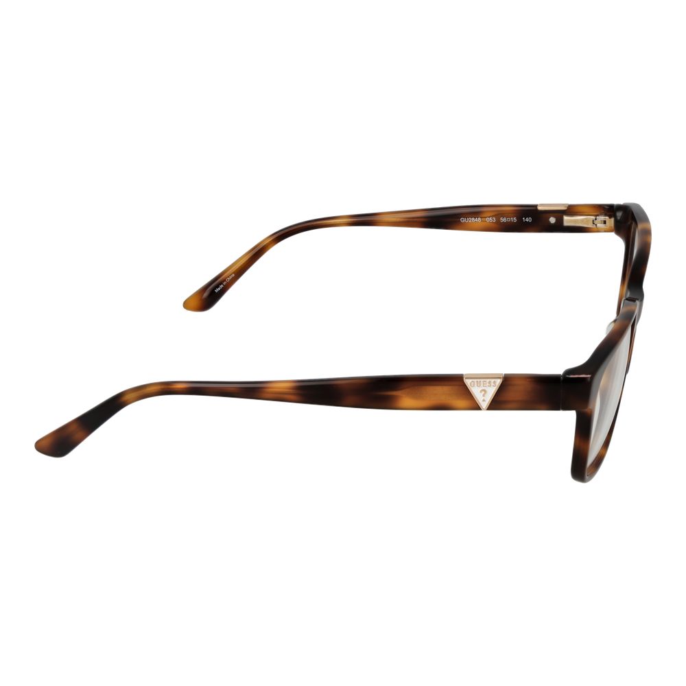 Side view of Guess Brown Women Glasses Frame in plastic, full-rim style, with tortoiseshell temples and rectangular lenses.
