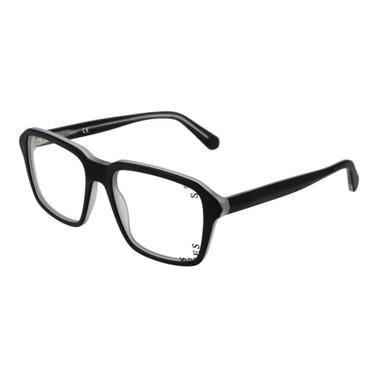 Guess Black Women Glasses Frame, full-rim square black plastic design, demo lenses, spring hinge, size 54-17-145, includes branded case.