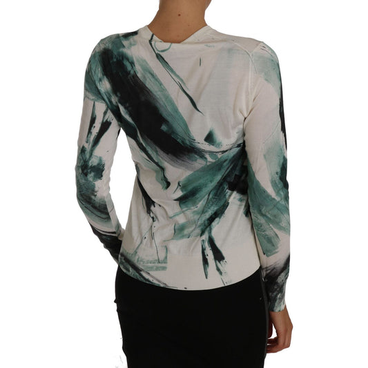 Dolce & Gabbana White Silk Cardigan Lightweight Paint Stroke Sweater TSH2441-36