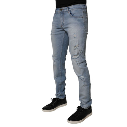 Dolce & Gabbana Blue Tattered Cotton Skinny Men Denim Jeans