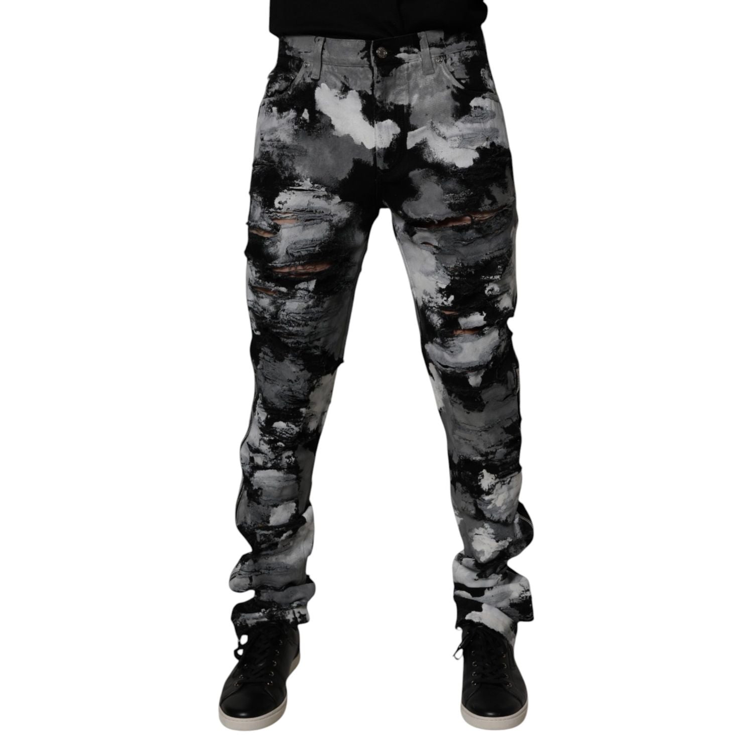 Dolce & Gabbana Multicolor Camouflage Tattered Skinny Denim Jeans