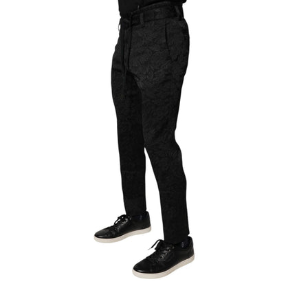 Dolce & Gabbana Black Brocade Polyester Skinny Dress Pants