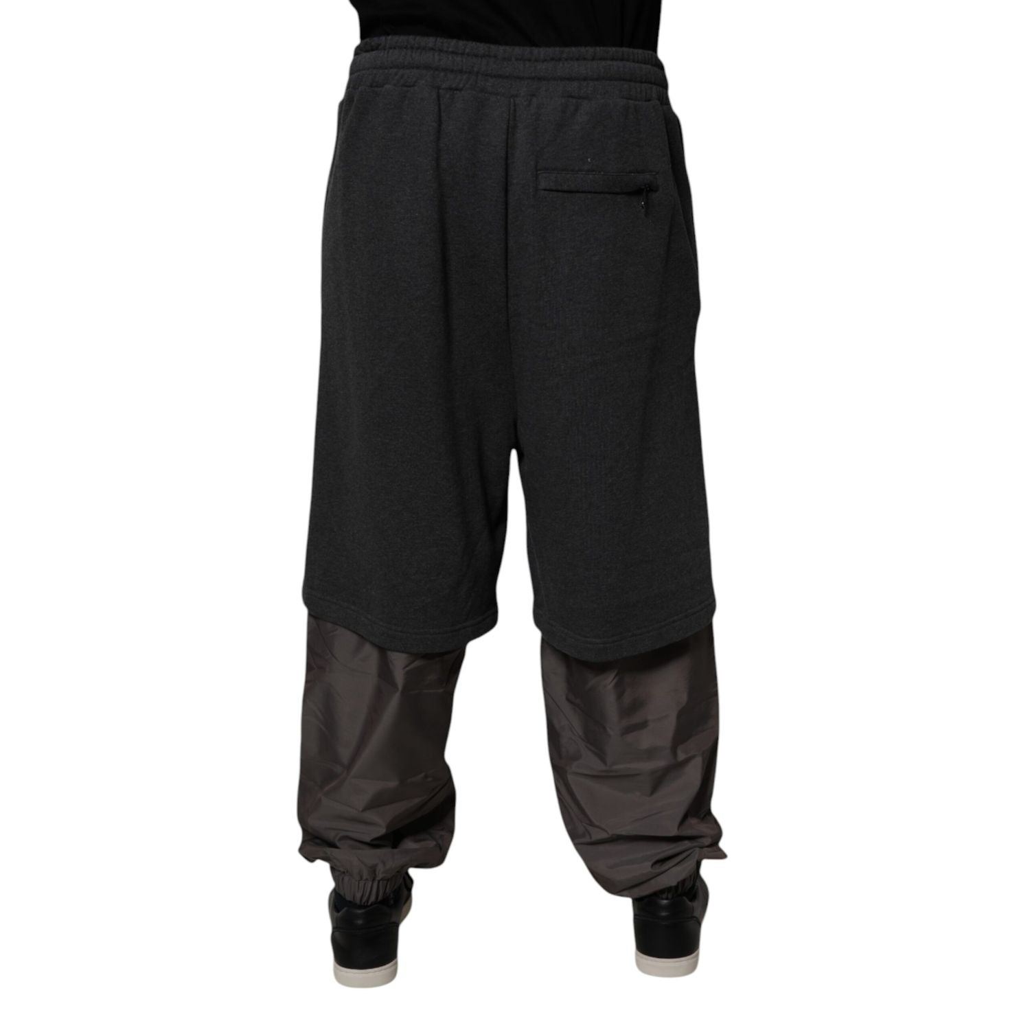Dolce & Gabbana Dark Gray Cotton Layered Straight Sweatpants Pants