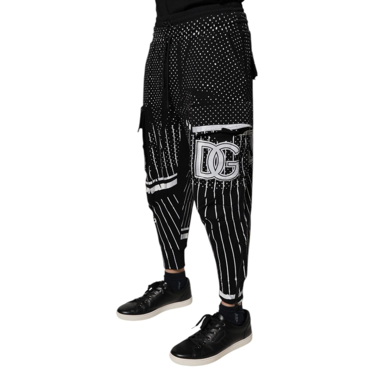 Dolce & Gabbana Black Polka Dot Stripes Cargo Jogger Sweatpants Pants