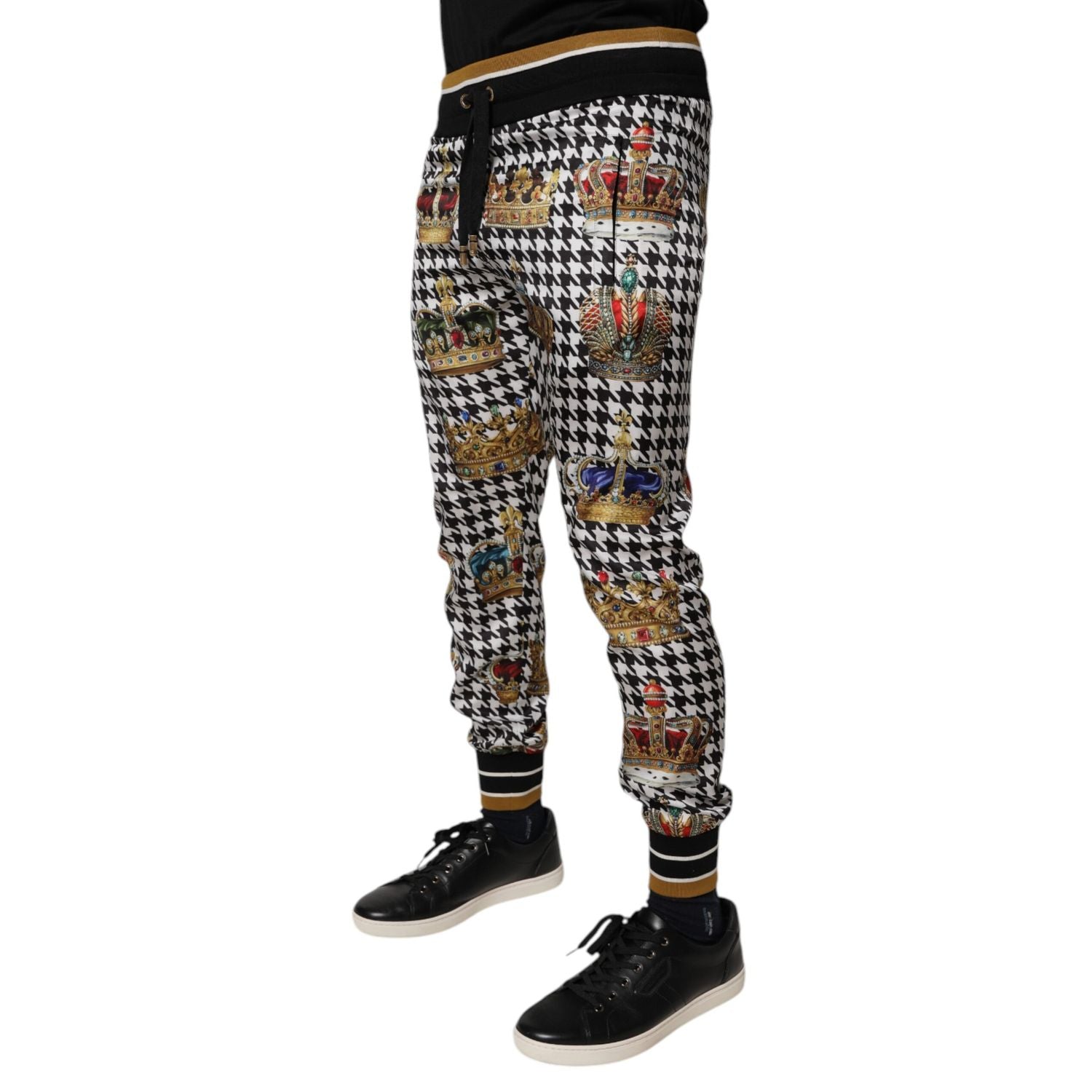Dolce & Gabbana Multicolor Houndstooth Crown Men Sweatpants Pants
