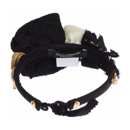 Dolce & Gabbana Diadem Headband Tiara White Rose Crystal Hair Gold Diadem