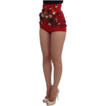 Dolce & Gabbana Red Silk Crystal Roses Shorts SIG20121-1