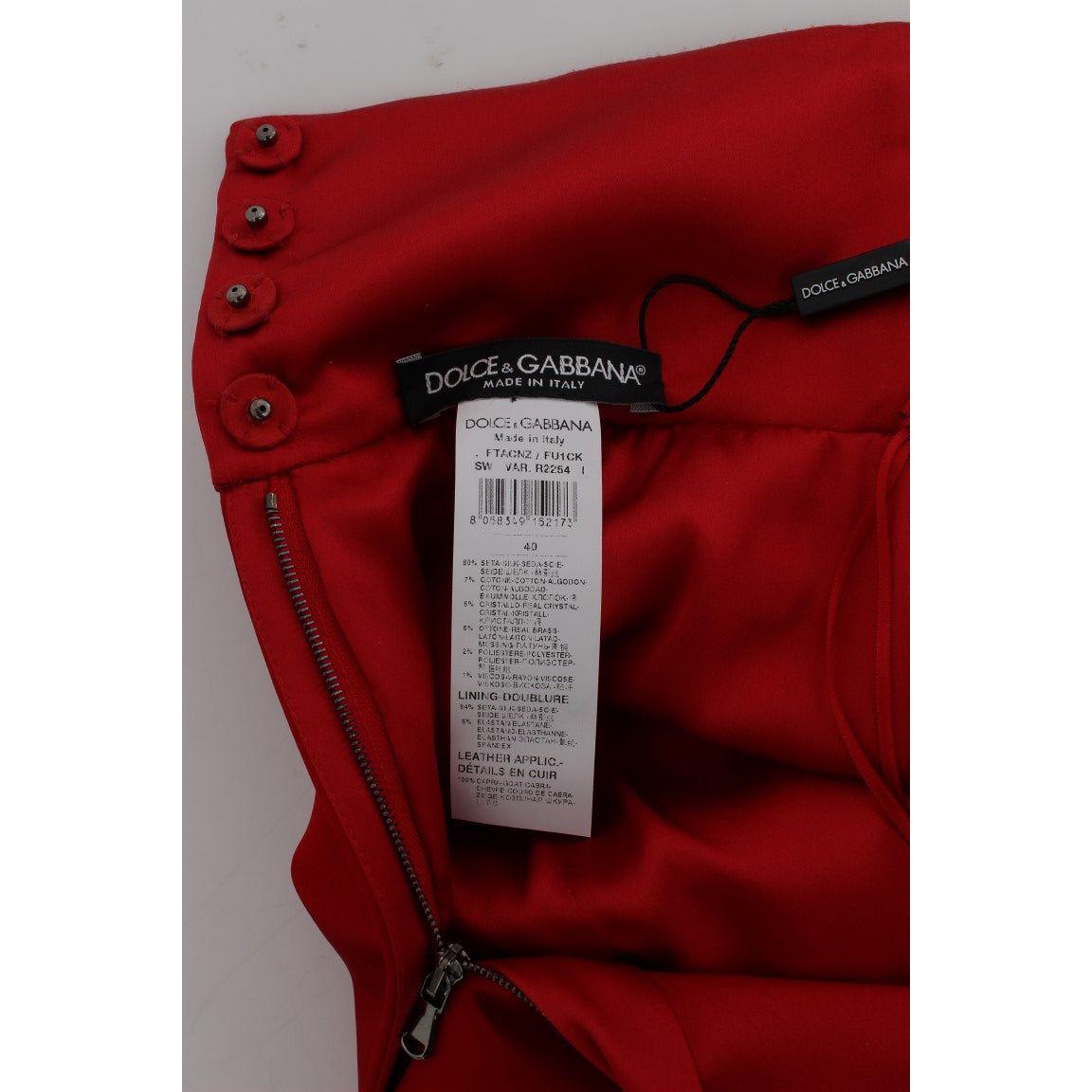 Dolce & Gabbana Red Silk Crystal Roses Shorts SIG20121-1