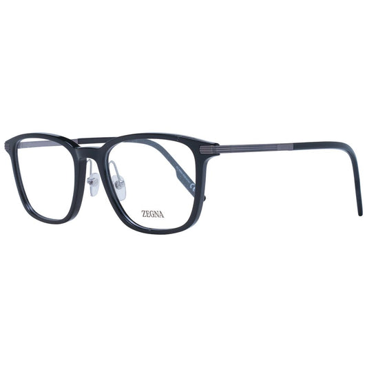 Ermenegildo Zegna Black Men Glasses Frame in square style with black full-rim made of plastic and titanium, shown with demo lenses.