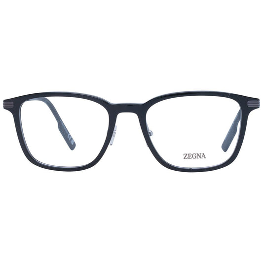 Ermenegildo Zegna Black Men Glasses Frame, square design, full-rim black plastic and titanium, 53mm lenses width, demo lenses included