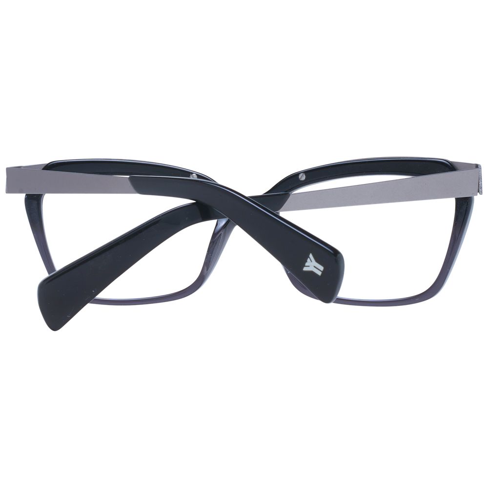 Yohji Yamamoto Black Women Glasses Frame full-rim acetate rectangle style with plastic demo lenses.
