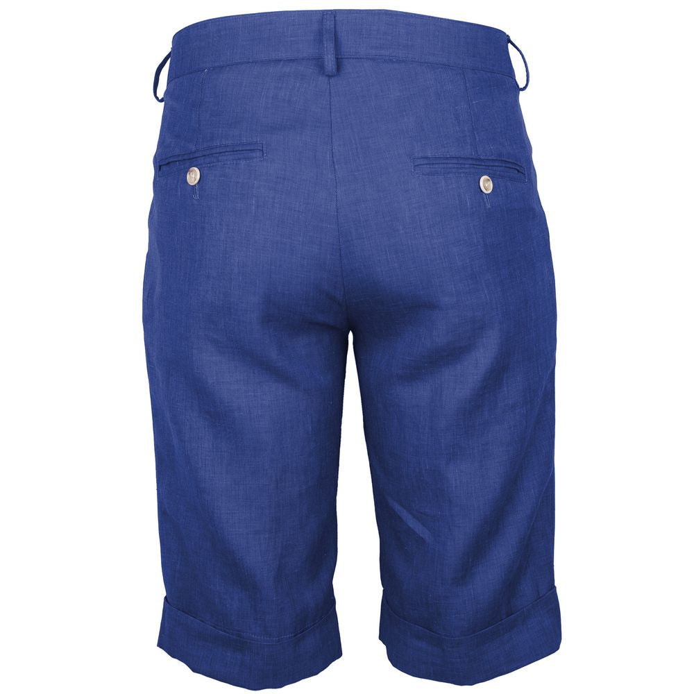 Made in Italy Blue Linen Short with dart design, indigo wool blend, 4 pockets, button and zip fastening, Loro Piana Tessuto Summertime
