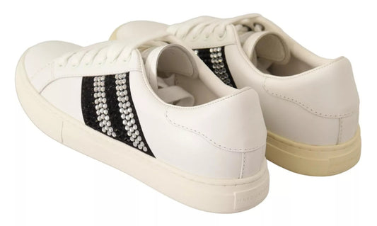 Marc Jacobs White Leather Crystal Embellished Sneakers Shoes LA9355-36