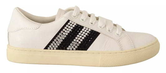 Marc Jacobs White Leather Crystal Embellished Sneakers Shoes LA9355-36