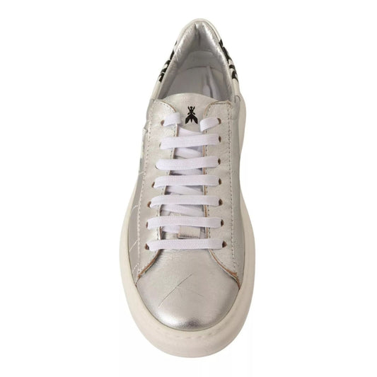 Patrizia Pepe Silver Full Grain Leather Lace Up Sneakers Shoes LA9356-35
