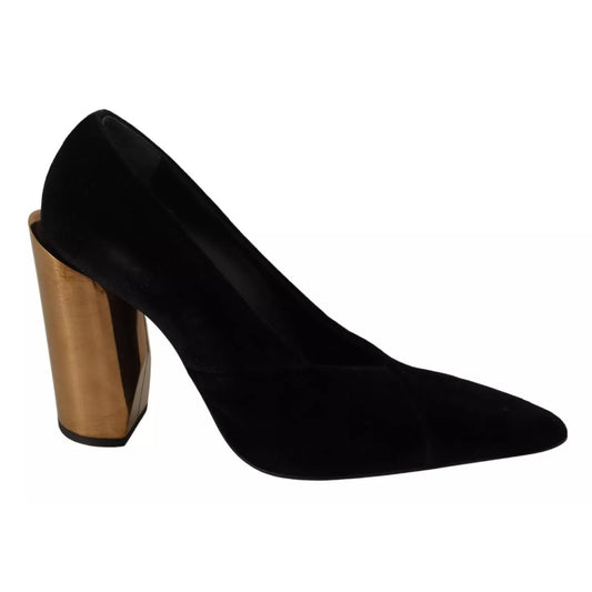 Jil Sander Black Leather Suede Block Heels Pumps Shoes LA9369-36