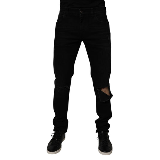 Dolce & Gabbana Black Cotton Tattered Skinny Men Denim Jeans PAN75061-52