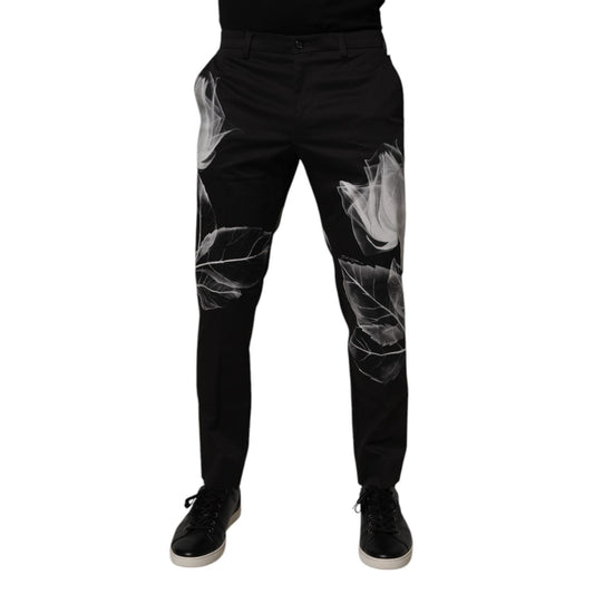 Dolce & Gabbana Black Cotton Floral Skinny Dress Pants PAN75187-48