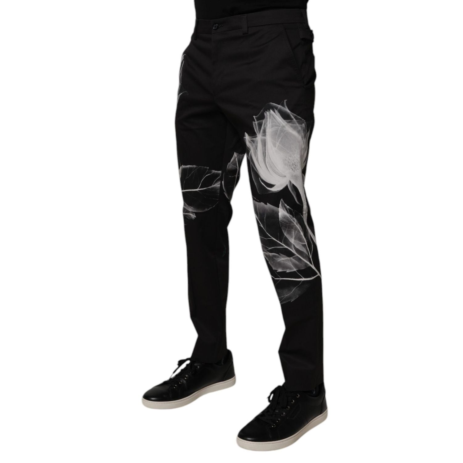 Dolce & Gabbana Black Cotton Floral Skinny Dress Pants
