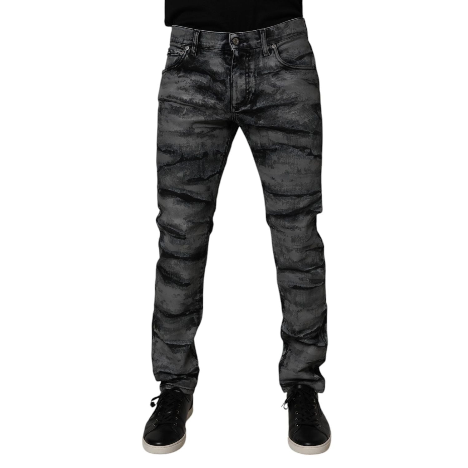 Dolce & Gabbana Gray Tie Dye Cotton Skinny Men Denim Jeans